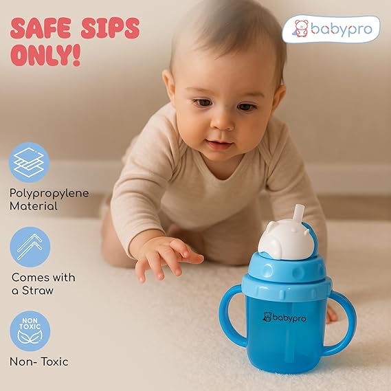 BabyPro Sipper Mug with Straw 180ML Spill-Proof, for Babies 6+ Months Age, for Water, Juice, Easy-Grip Handles, BPA-Free, Non-Toxic, Polypropylene, Easy to Clean, Safe Drinkware Cute & Durable