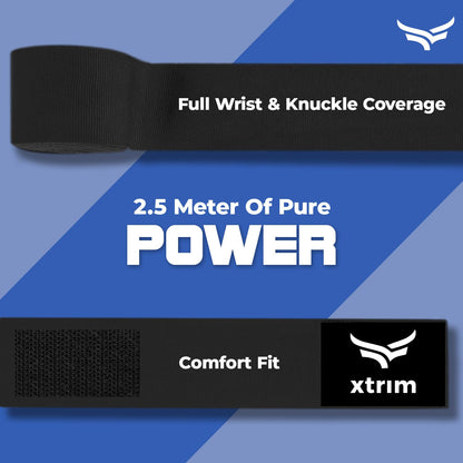 Xtrim Boxing Hand Wraps for Men & Women, Set of 2, 5cm x 2.5m, Polyester Cotton Blend, Wrist Support for MMA, Boxing, Muay Thai, Kickboxing, Velcro Closure, Training Accessories