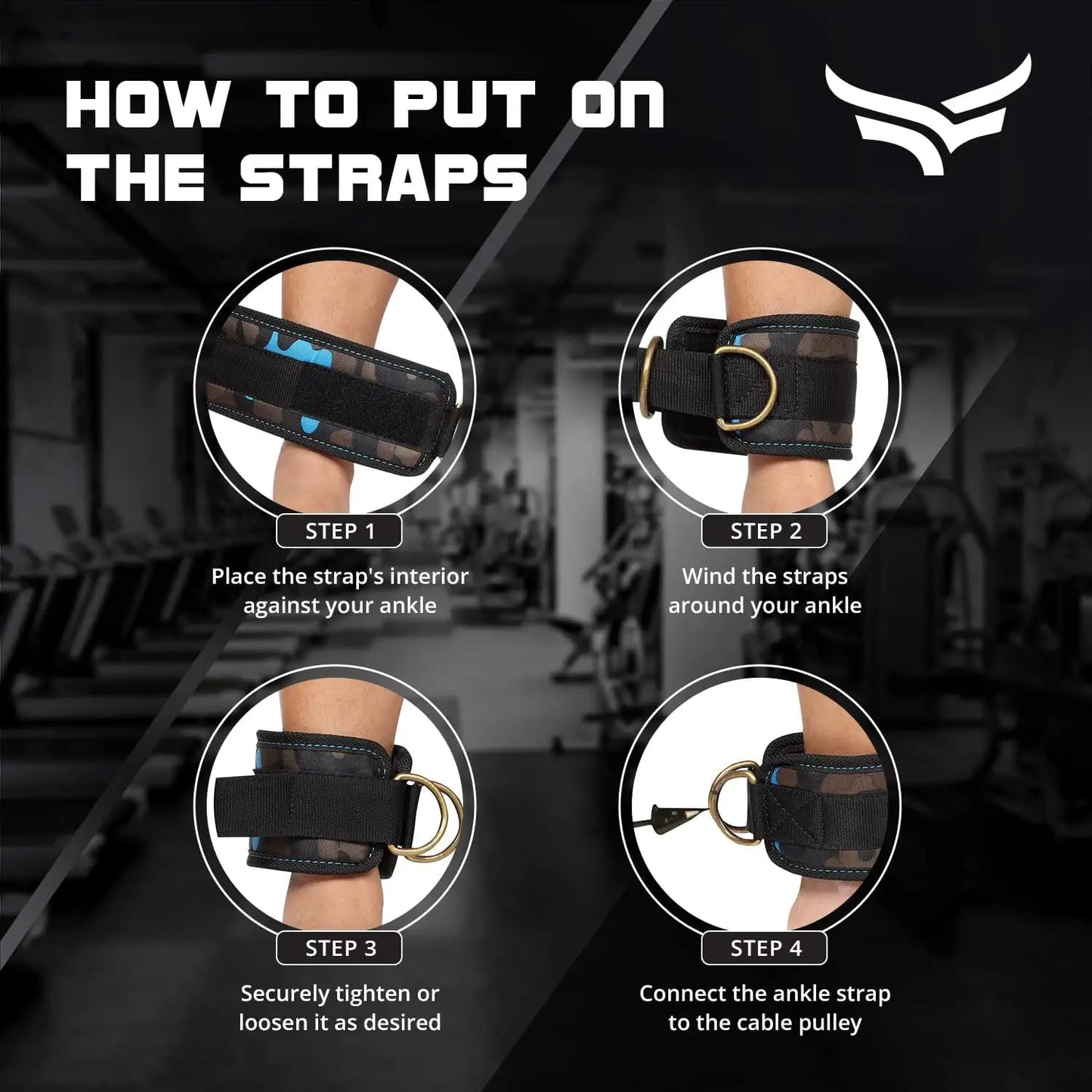 XTRIM Durafit Unisex Stylish Ankle Straps with Metal D-Rings for Cable Machine, Kickbacks and Glutes Workouts, Adjustable Ankle Straps, Curls & Hip Abductors with Padded Neoprene Support