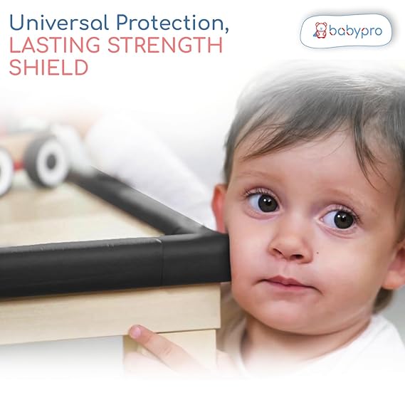 BabyPro BabyProofing Corner Guards (12mm, Pack of 12) with Strong Adhesive Tape by Certified Professional Childproofer for Covering Sharp Edges & Corners of Bed, Table & Furniture (Black)