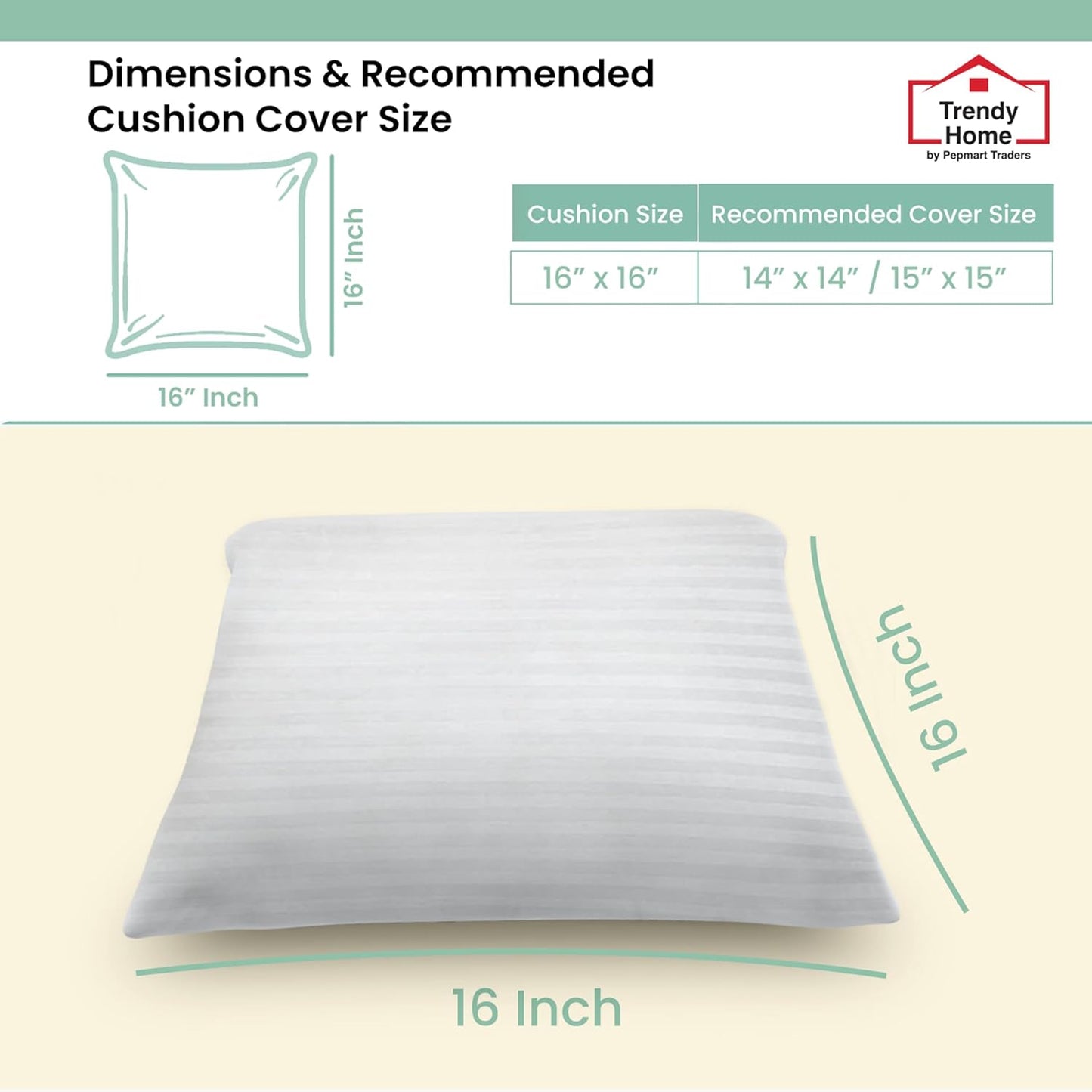 Trendy Home 16x16 Throw Pillow Insert (Set of 2, White) Bed and Couch Pillows Stuffer Hypoallergenic, Decorative Home Outdoor Sofa Pillow Filler
