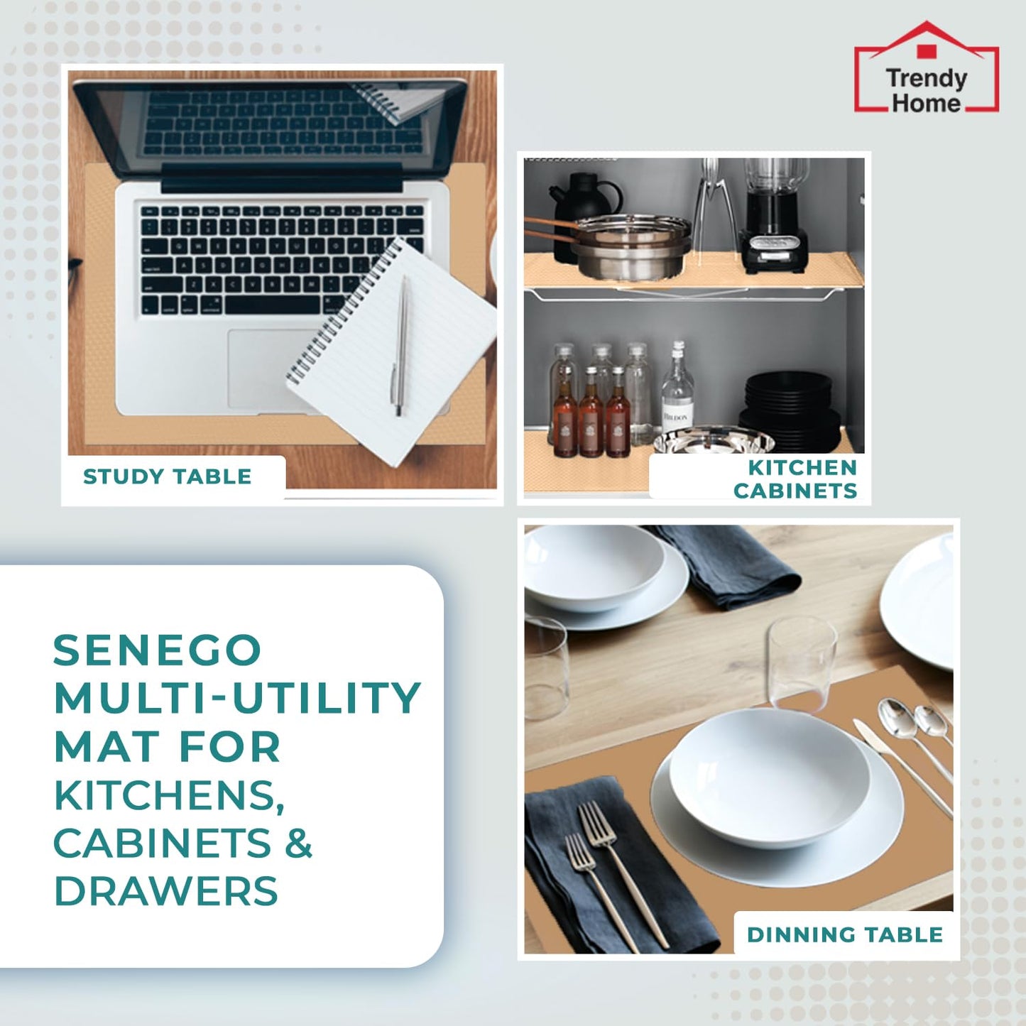 Senego by Trendy Home Anti-Slip Mat for Kitchen (45 cm x 5 m), Food Grade & Washable, Mat for Fridge, Shelves, Cupboards, EVA Shelf Liner Sheet for Drawers & Wardrobe (Diamond Texture)