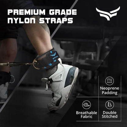 XTRIM Durafit Unisex Stylish Ankle Straps with Metal D-Rings for Cable Machine, Kickbacks and Glutes Workouts, Adjustable Ankle Straps, Curls & Hip Abductors with Padded Neoprene Support