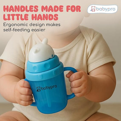 BabyPro Sipper Mug with Straw 180ML Spill-Proof, for Babies 6+ Months Age, for Water, Juice, Easy-Grip Handles, BPA-Free, Non-Toxic, Polypropylene, Easy to Clean, Safe Drinkware Cute & Durable
