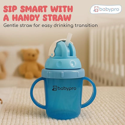 BabyPro Sipper Mug with Straw 180ML Spill-Proof, for Babies 6+ Months Age, for Water, Juice, Easy-Grip Handles, BPA-Free, Non-Toxic, Polypropylene, Easy to Clean, Safe Drinkware Cute & Durable