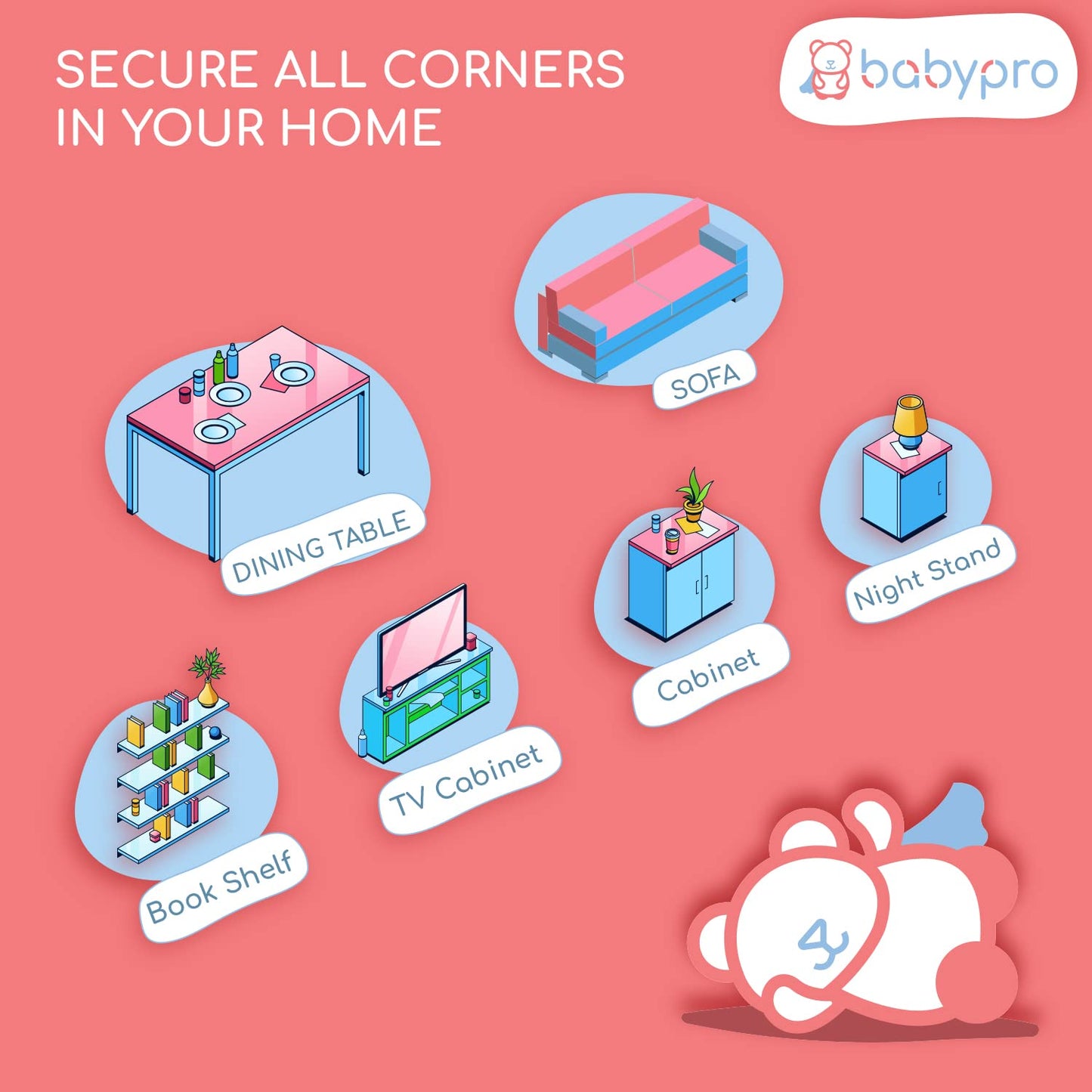BabyPro BabyProofing Corner Guards (12mm, Pack of 12) with Strong Adhesive Tape by Certified Professional Childproofer for Covering Sharp Edges & Corners of Bed, Table & Furniture