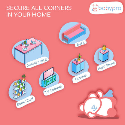 BabyPro BabyProofing Corner Guards (12mm, Pack of 12) with Strong Adhesive Tape by Certified Professional Childproofer for Covering Sharp Edges & Corners of Bed, Table & Furniture