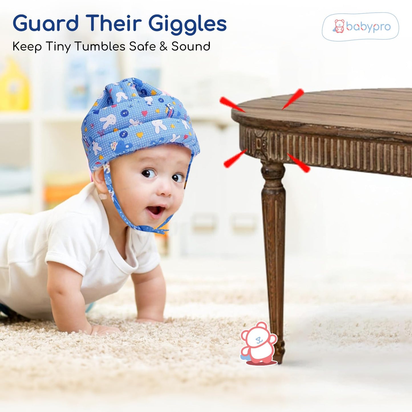 BabyPro Baby Head Safety Helmet for Crawling Walking Baby Head Protector - Head Protection for Safety 6 Months - 2 Years Soft Cushion Safety Headguard, Toddler Helmets Multi Printed