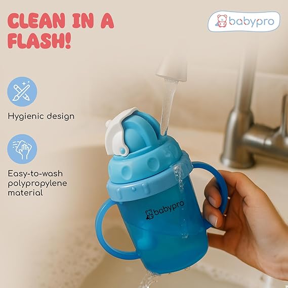BabyPro Sipper Mug with Straw 180ML Spill-Proof, for Babies 6+ Months Age, for Water, Juice, Easy-Grip Handles, BPA-Free, Non-Toxic, Polypropylene, Easy to Clean, Safe Drinkware Cute & Durable