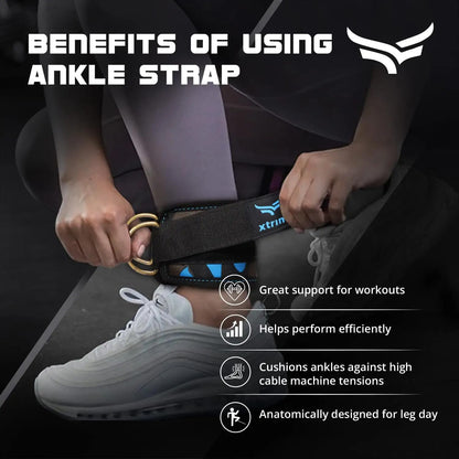 XTRIM Durafit Unisex Stylish Ankle Straps with Metal D-Rings for Cable Machine, Kickbacks and Glutes Workouts, Adjustable Ankle Straps, Curls & Hip Abductors with Padded Neoprene Support