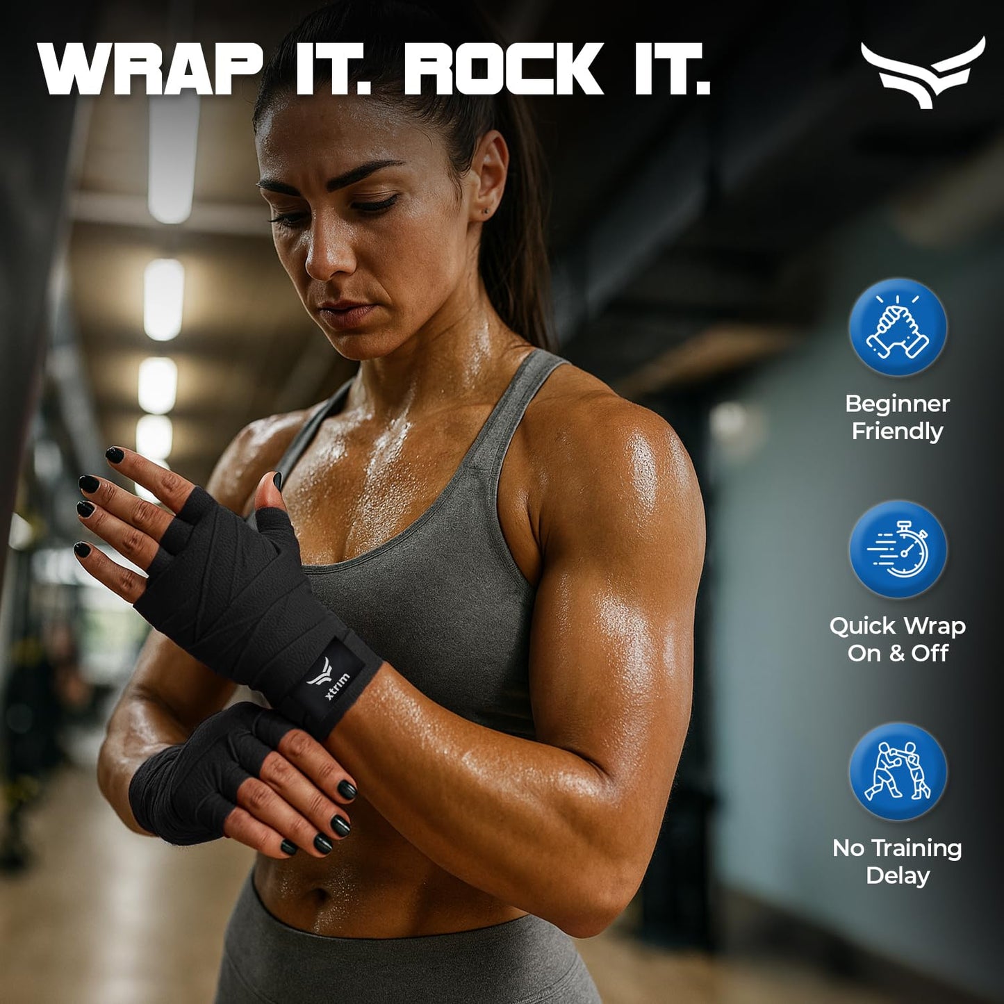 Xtrim Boxing Hand Wraps for Men & Women, Set of 2, 5cm x 2.5m, Polyester Cotton Blend, Wrist Support for MMA, Boxing, Muay Thai, Kickboxing, Velcro Closure, Training Accessories