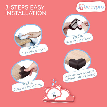 BabyPro BabyProofing Corner Guards (12mm, Pack of 12) with Strong Adhesive Tape by Certified Professional Childproofer for Covering Sharp Edges & Corners of Bed, Table & Furniture