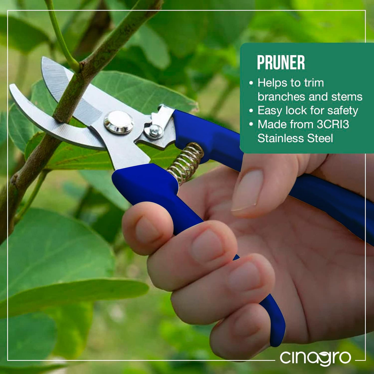 Cinagro Titanium Gardening Plant Cutter with 2 cm Branch Cutting Capacity, Safety Lock, Steel Spring Mechanism, Non-Slip Grip, Ergonomic Design, Pruner Shear for Plants, Branches & Grass