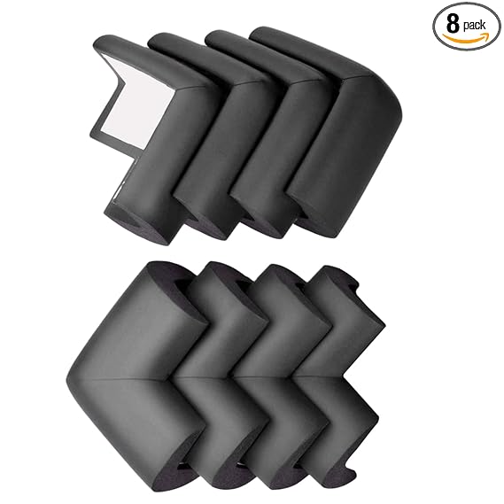 BabyPro BabyProofing Corner Guards (12mm, Pack of 12) with Strong Adhesive Tape by Certified Professional Childproofer for Covering Sharp Edges & Corners of Bed, Table & Furniture (Black)