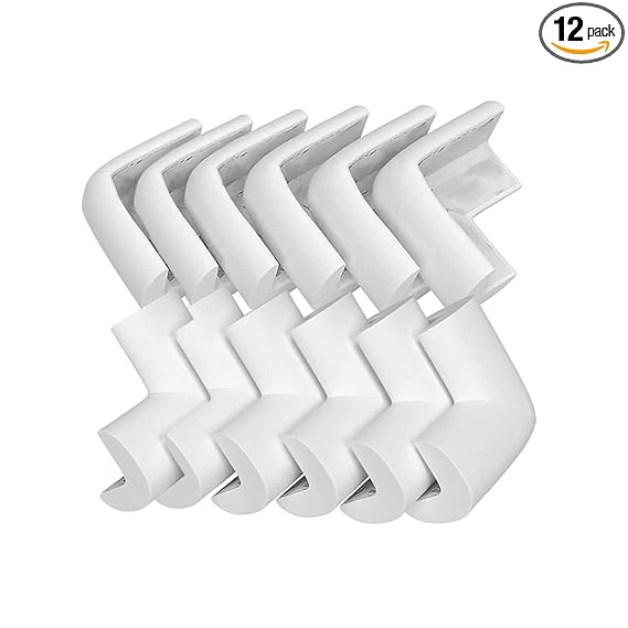 BabyPro BabyProofing Corner Guards (12mm, Pack of 12) with Strong Adhesive Tape by Certified Professional Childproofer for Covering Sharp Edges & Corners of Bed, Table & Furniture