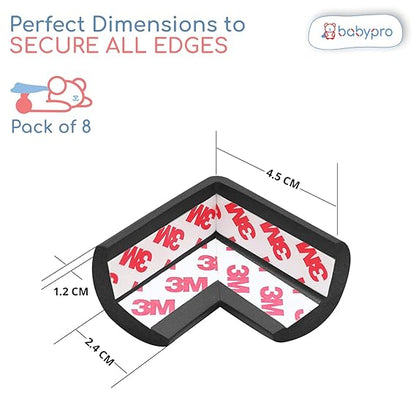 BabyPro BabyProofing Corner Guards (12mm, Pack of 12) with Strong Adhesive Tape by Certified Professional Childproofer for Covering Sharp Edges & Corners of Bed, Table & Furniture (Black)