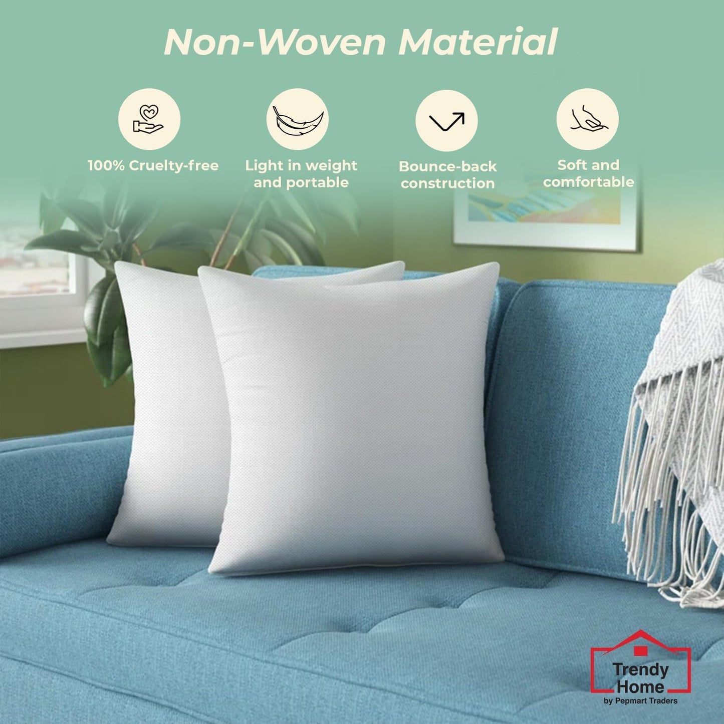 Trendy Home 16x16 Throw Pillow Insert (Set of 2, White) Bed and Couch Pillows Stuffer Hypoallergenic, Decorative Home Outdoor Sofa Pillow Filler