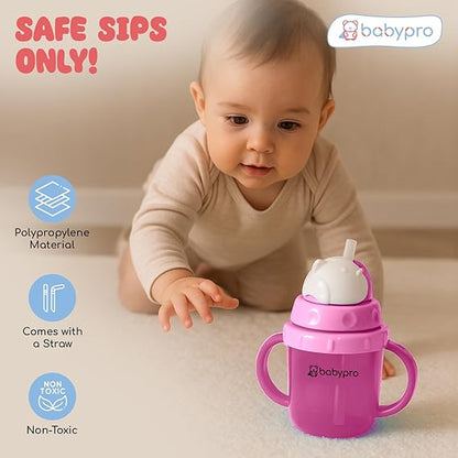 BabyPro Sipper Mug with Straw 180ML Spill-Proof, for Babies 6+ Months Age, for Water, Juice, Easy-Grip Handles, BPA-Free, Non-Toxic, Polypropylene, Easy to Clean, Safe Drinkware Cute & Durable