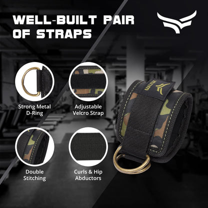 XTRIM Durafit Unisex Stylish Ankle Straps with Metal D-Rings for Cable Machine, Kickbacks and Glutes Workouts, Adjustable Ankle Straps, Curls & Hip Abductors with Padded Neoprene Support