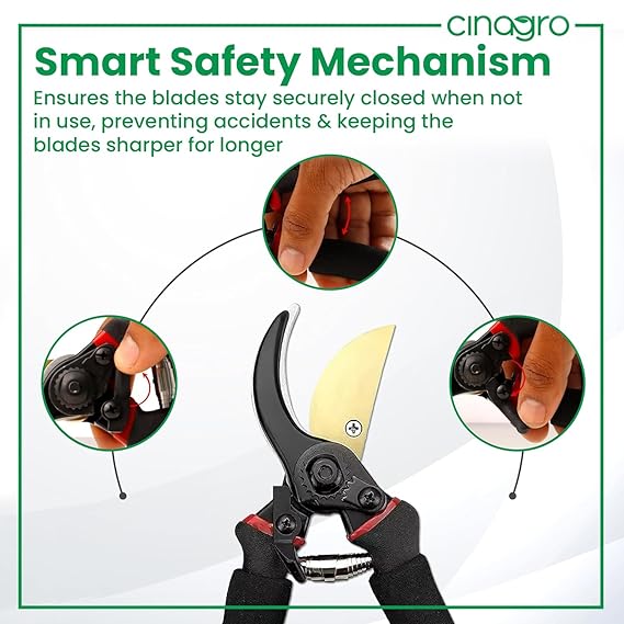 Cinagro Titanium Gardening Plant Cutter with 2 cm Branch Cutting Capacity, Safety Lock, Steel Spring Mechanism, Non-Slip Grip, Ergonomic Design, Pruner Shear for Plants, Branches & Grass