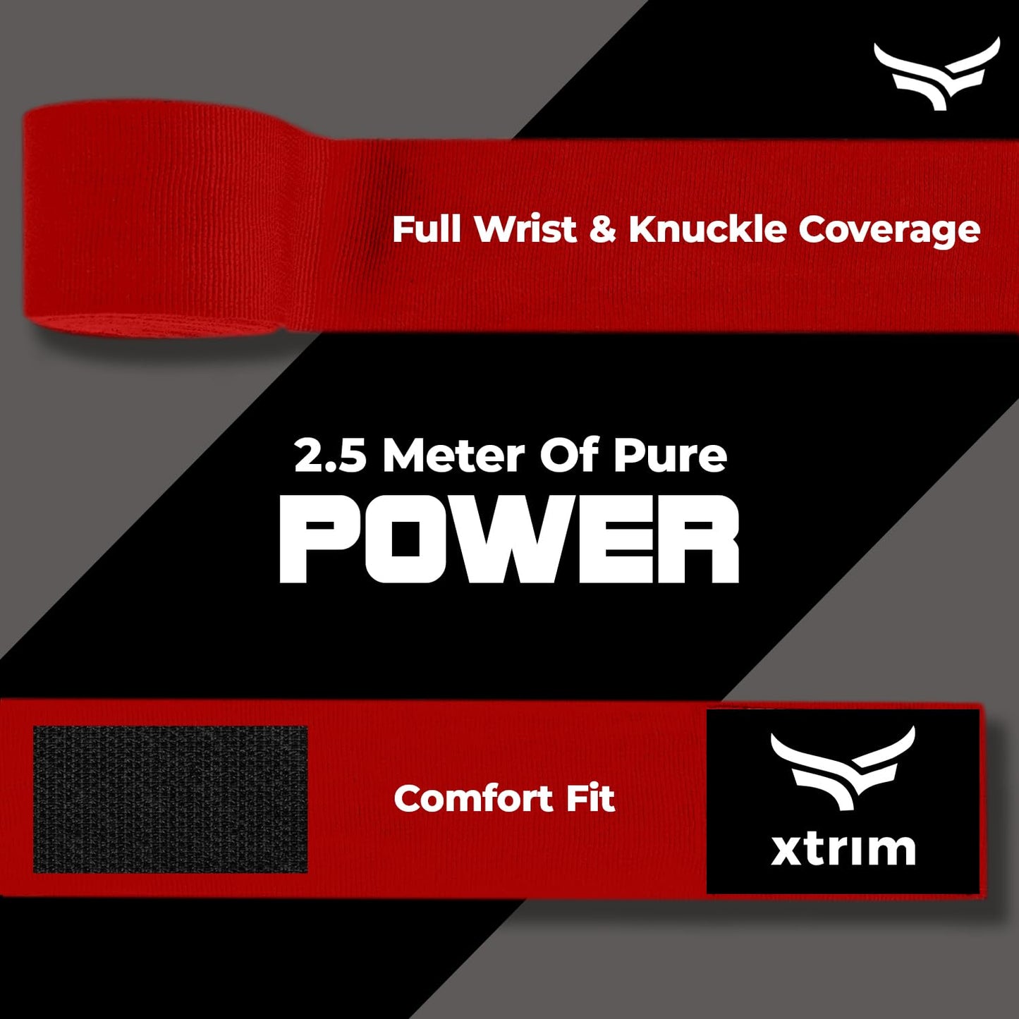 Xtrim Boxing Hand Wraps for Men & Women, Set of 2, 5cm x 2.5m, Polyester Cotton Blend, Wrist Support for MMA, Boxing, Muay Thai, Kickboxing, Velcro Closure, Training Accessories