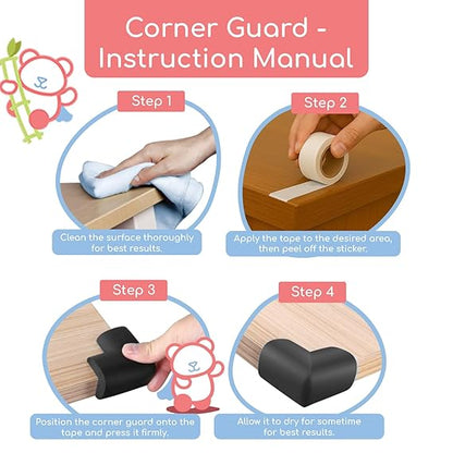 BabyPro BabyProofing Corner Guards (12mm, Pack of 12) with Strong Adhesive Tape by Certified Professional Childproofer for Covering Sharp Edges & Corners of Bed, Table & Furniture