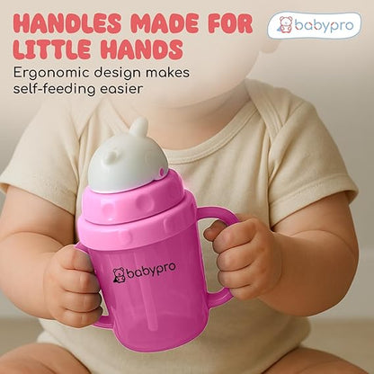BabyPro Sipper Mug with Straw 180ML Spill-Proof, for Babies 6+ Months Age, for Water, Juice, Easy-Grip Handles, BPA-Free, Non-Toxic, Polypropylene, Easy to Clean, Safe Drinkware Cute & Durable