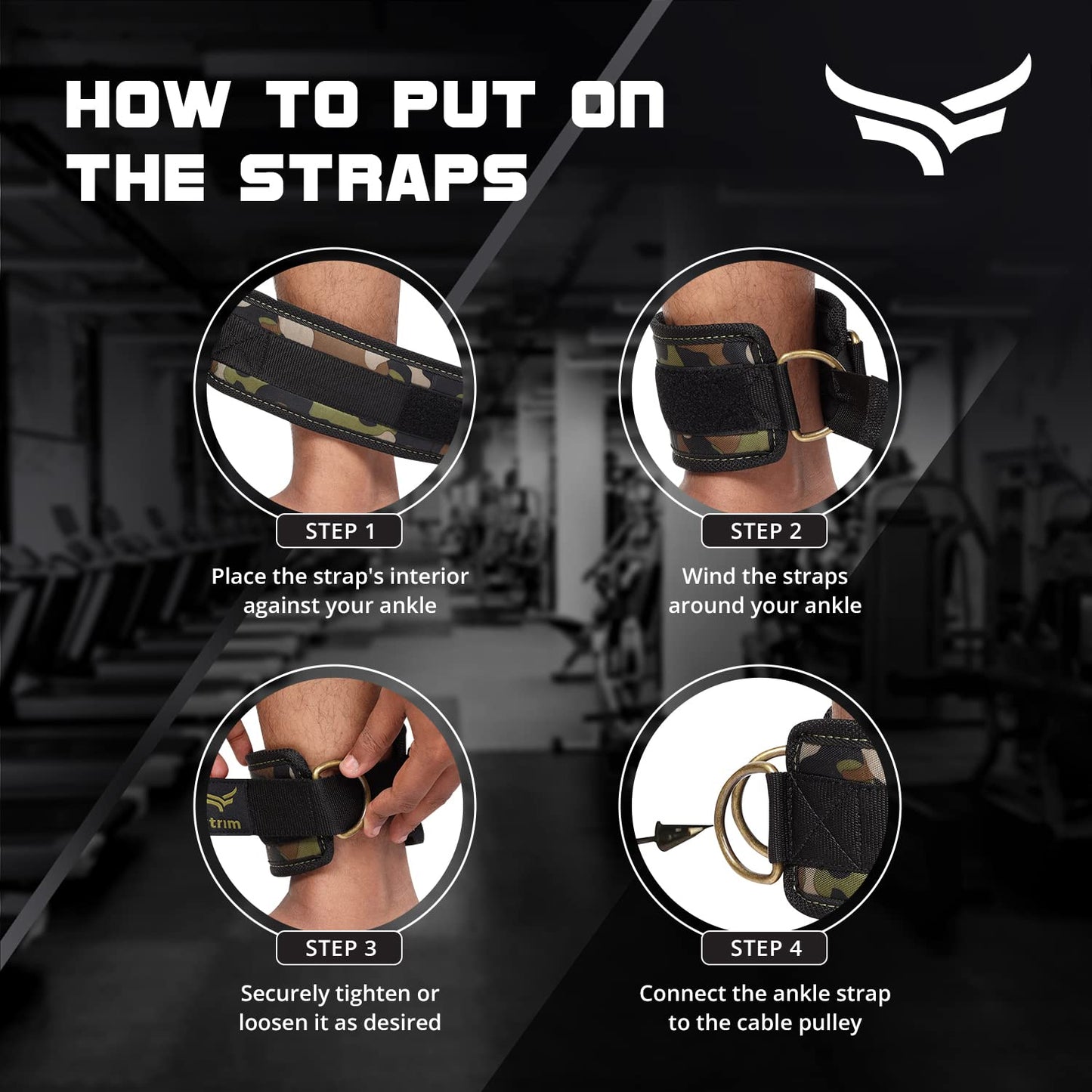 XTRIM Durafit Unisex Stylish Ankle Straps with Metal D-Rings for Cable Machine, Kickbacks and Glutes Workouts, Adjustable Ankle Straps, Curls & Hip Abductors with Padded Neoprene Support