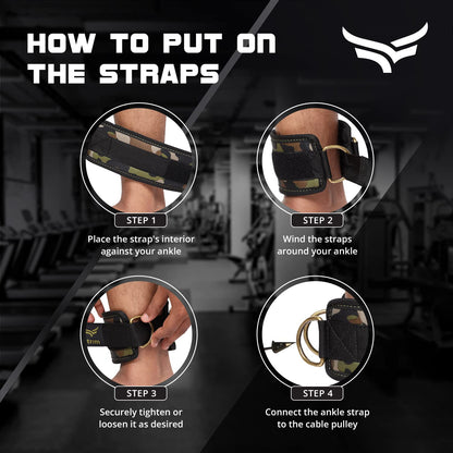 XTRIM Durafit Unisex Stylish Ankle Straps with Metal D-Rings for Cable Machine, Kickbacks and Glutes Workouts, Adjustable Ankle Straps, Curls & Hip Abductors with Padded Neoprene Support