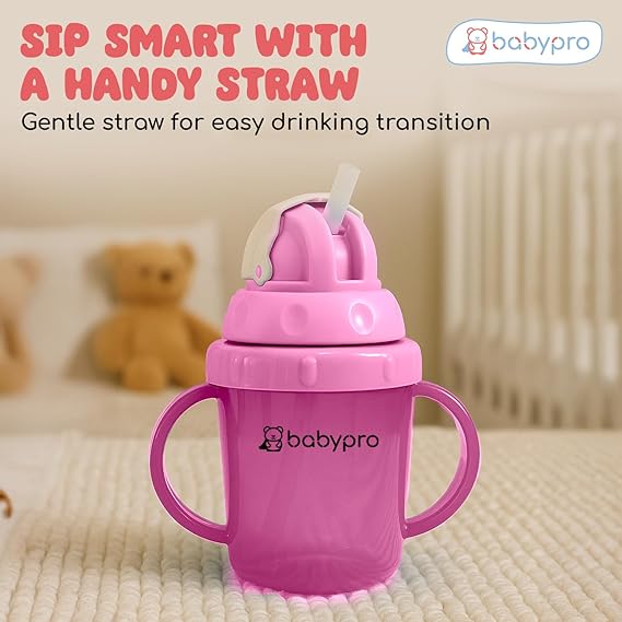 BabyPro Sipper Mug with Straw 180ML Spill-Proof, for Babies 6+ Months Age, for Water, Juice, Easy-Grip Handles, BPA-Free, Non-Toxic, Polypropylene, Easy to Clean, Safe Drinkware Cute & Durable