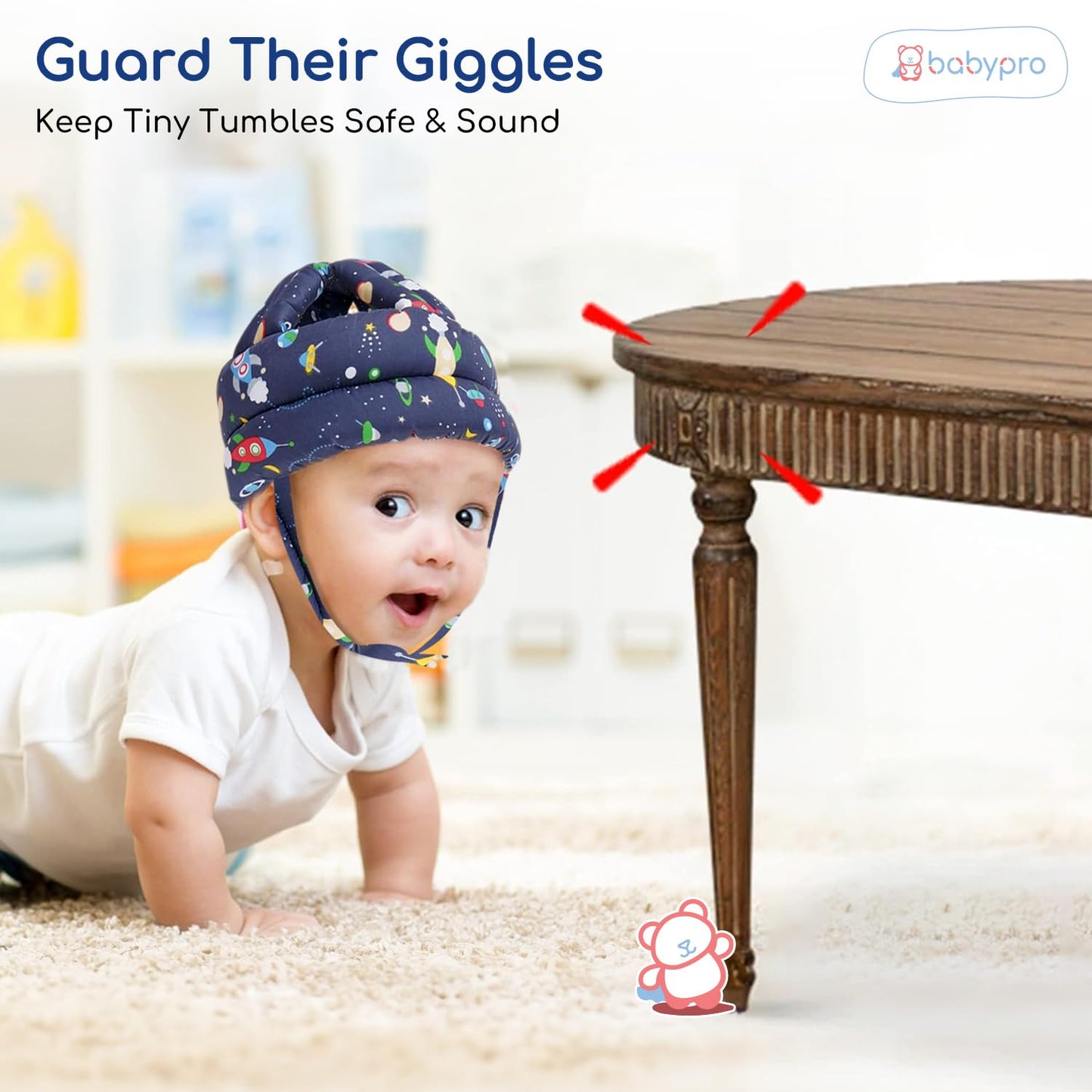 BabyPro Baby Head Safety Helmet for Crawling Walking Baby Head Protector - Head Protection for Safety 6 Months - 2 Years Soft Cushion Safety Headguard, Toddler Helmets Multi Printed