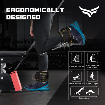 XTRIM Durafit Unisex Stylish Ankle Straps with Metal D-Rings for Cable Machine, Kickbacks and Glutes Workouts, Adjustable Ankle Straps, Curls & Hip Abductors with Padded Neoprene Support