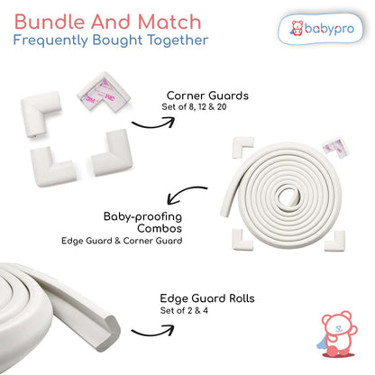 BabyPro BabyProofing Corner Guards (12mm, Pack of 12) with Strong Adhesive Tape by Certified Professional Childproofer for Covering Sharp Edges & Corners of Bed, Table & Furniture