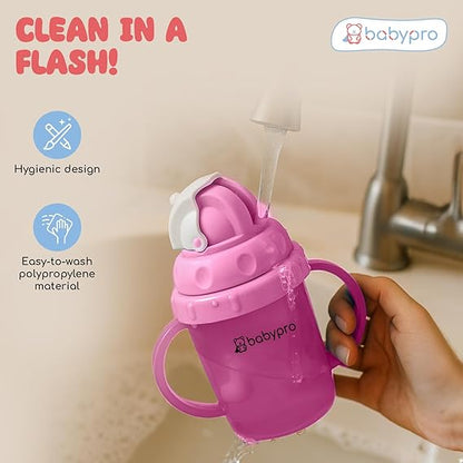 BabyPro Sipper Mug with Straw 180ML Spill-Proof, for Babies 6+ Months Age, for Water, Juice, Easy-Grip Handles, BPA-Free, Non-Toxic, Polypropylene, Easy to Clean, Safe Drinkware Cute & Durable