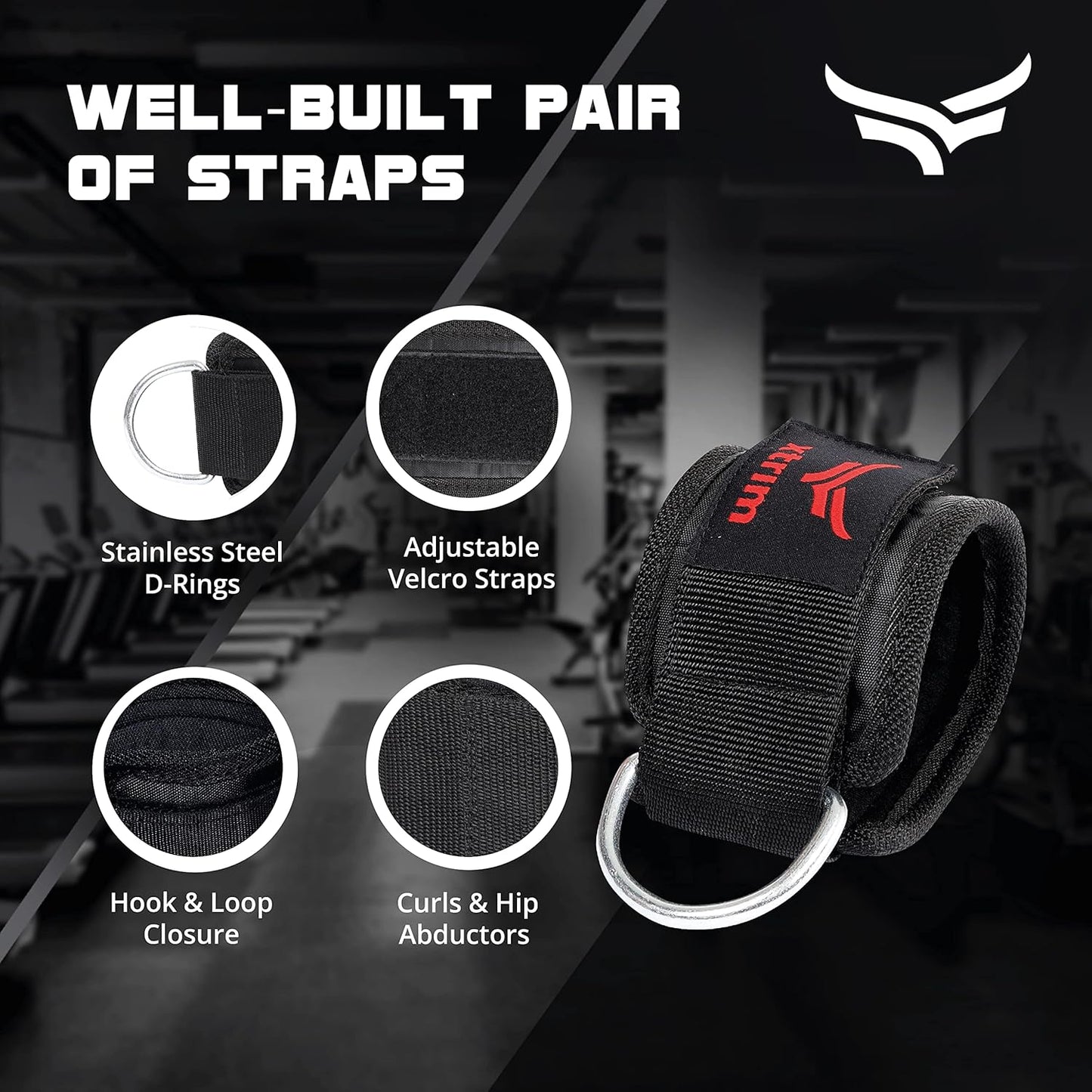 XTRIM Durafit Unisex Stylish Ankle Straps with Metal D-Rings for Cable Machine, Kickbacks and Glutes Workouts, Adjustable Ankle Straps, Curls & Hip Abductors with Padded Neoprene Support