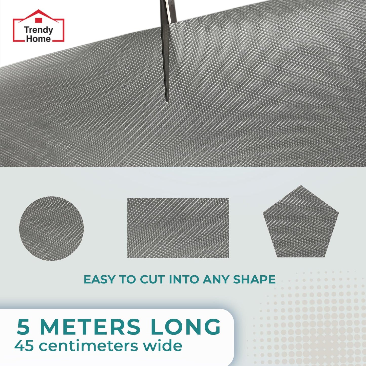 Senego by Trendy Home Anti-Slip Mat for Kitchen (45 cm x 5 m), Food Grade & Washable, Mat for Fridge, Shelves, Cupboards, EVA Shelf Liner Sheet for Drawers & Wardrobe (Diamond Texture)