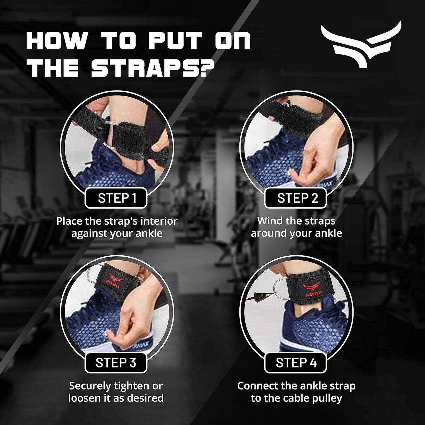 XTRIM Durafit Unisex Stylish Ankle Straps with Metal D-Rings for Cable Machine, Kickbacks and Glutes Workouts, Adjustable Ankle Straps, Curls & Hip Abductors with Padded Neoprene Support