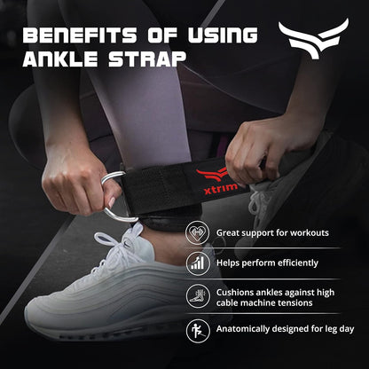 XTRIM Durafit Unisex Stylish Ankle Straps with Metal D-Rings for Cable Machine, Kickbacks and Glutes Workouts, Adjustable Ankle Straps, Curls & Hip Abductors with Padded Neoprene Support