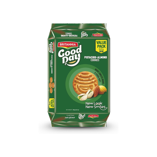 Britannia Good Day Pistachio Almond Cookies | Each Nutty & Crunchy Tea-Time Snack Perfect for Breakfast or Anytime Treat (12X8X81G)