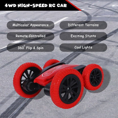 FUNFY 4WD High-Speed RC Butterfly Stunt Toy Car | Assorted | With 360° Flat and V Shape Rotation, Double Side Drive | Anti-Slip Shock Proof Tyres | Displaying Various Messages for Kids