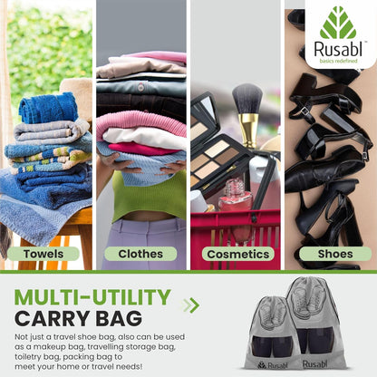 Rusabl Shoe Bag for Travel (Pack of 12, Black) Non Woven, See Through Window, Drawstring Closure, Travel Organiser Pouch for Women & Men Sports Shoes, Sandals, Slippers, Footwear Cover for Travelling