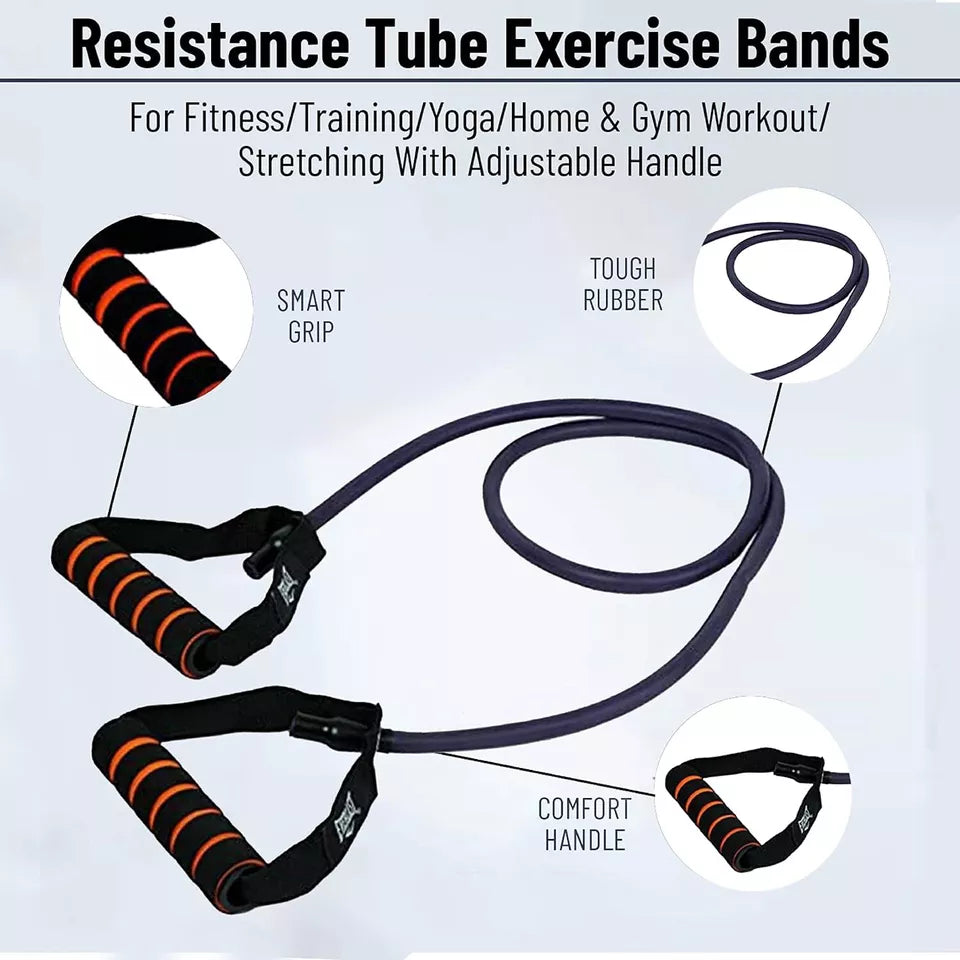 Ab. Hard Resistance Toning Tube of Size Length 1200mm, Wall Thickness 6mm, Diameter 11mm with Foam Handle | Black | Material : Natural Rubber | Resistance Band for Men & Women