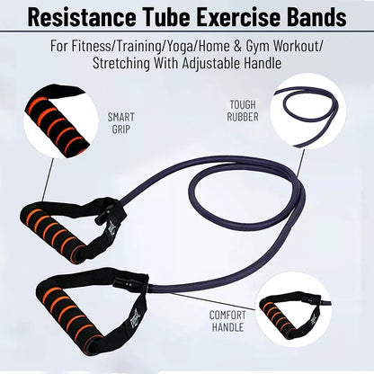 Ab. Hard Resistance Toning Tube of Size Length 1200mm, Wall Thickness 6mm, Diameter 11mm with Foam Handle | Black | Material : Natural Rubber | Resistance Band for Men & Women