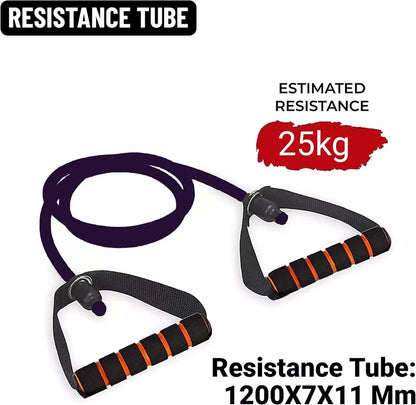 Ab. Hard Resistance Toning Tube of Size Length 1200mm, Wall Thickness 6mm, Diameter 11mm with Foam Handle | Black | Material : Natural Rubber | Resistance Band for Men & Women